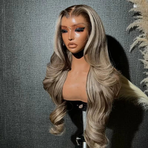 100% Virgin Cuticle Aligned Human Hair Glueless Lace Wigs Highlight Blonde Dark Root Reddish Mix Hair Pre-Plucked for Women