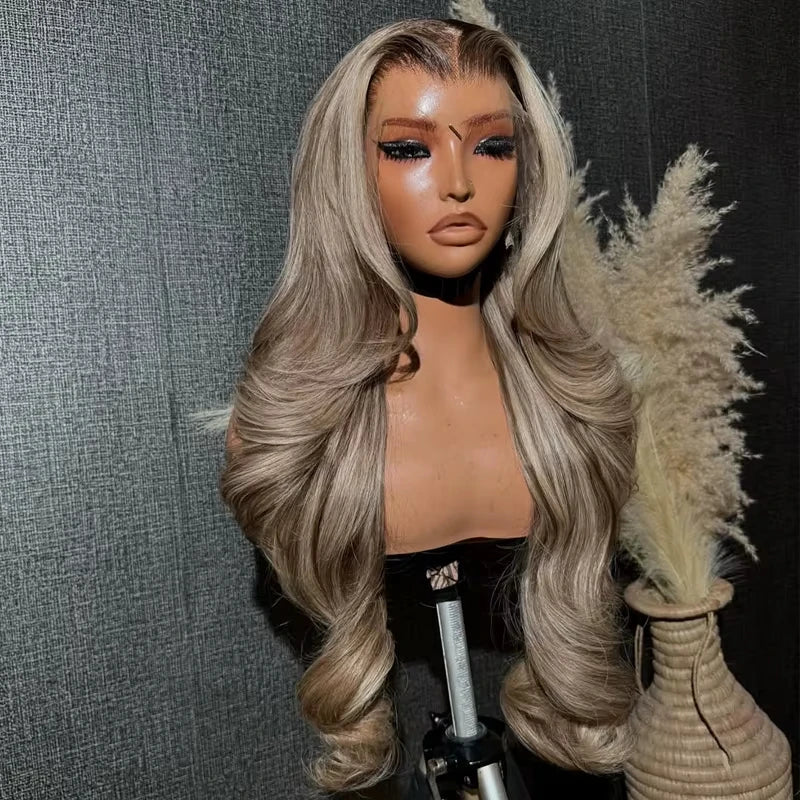 100% Virgin Cuticle Aligned Human Hair Glueless Lace Wigs Highlight Blonde Dark Root Reddish Mix Hair Pre-Plucked for Women