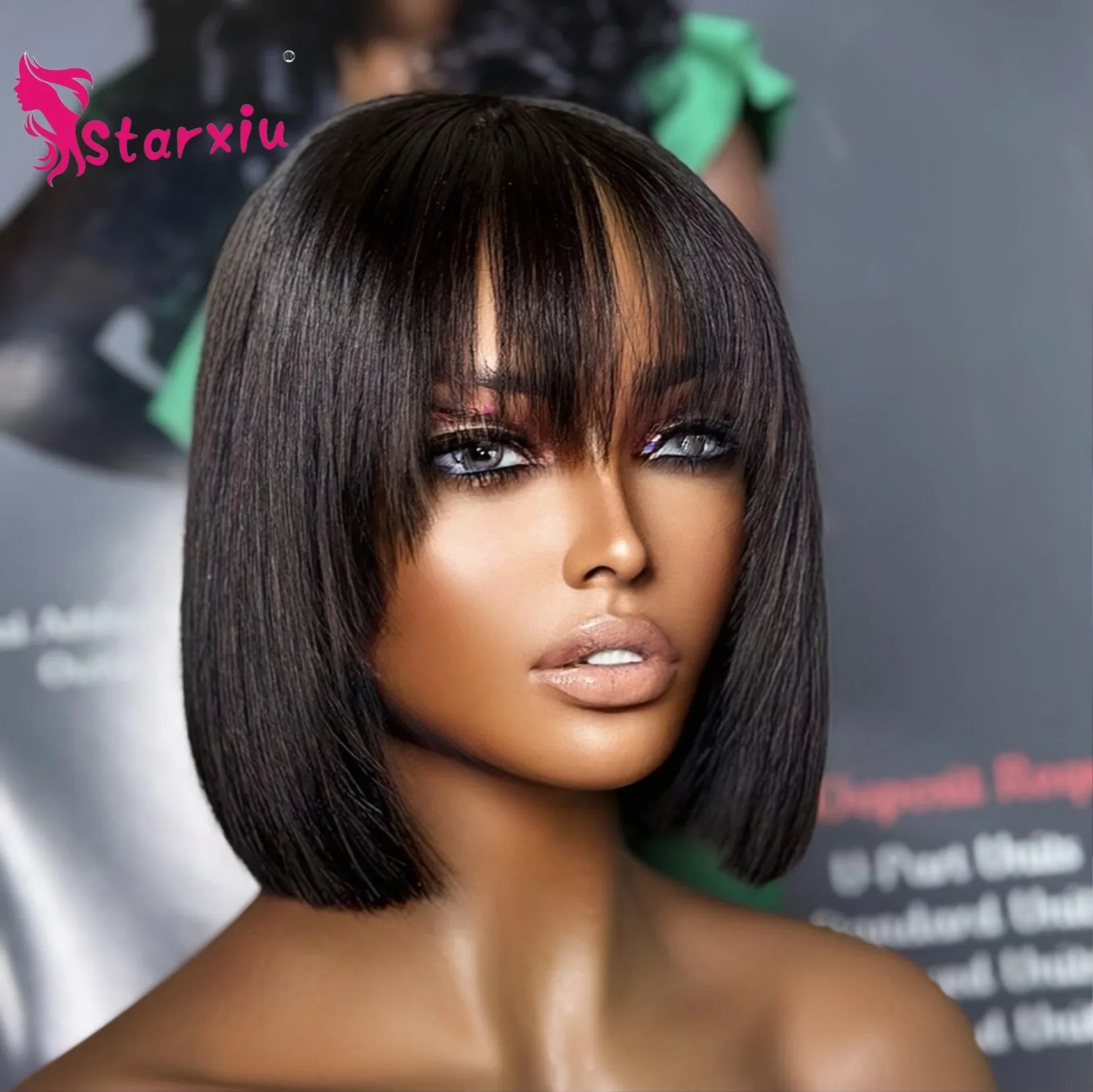 100% Human Hair Bob Wig With Bangs Short Straight Wig for Women Daily Use
