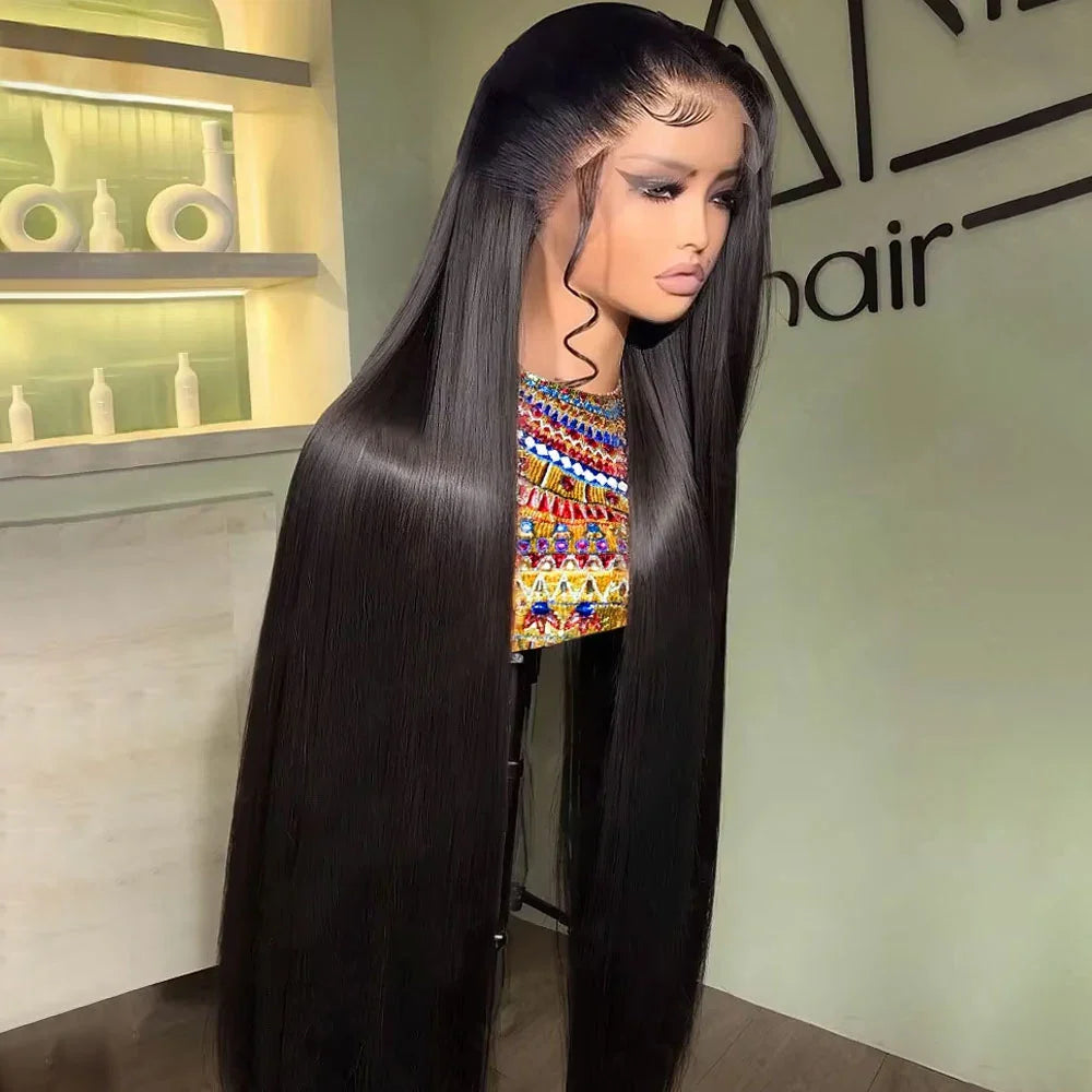 13x4 HD Transparent Bone Straight Lace Front Human Hair Wigs Brazilian Frontal Wigs For Women 30 34 Inches 180 Density