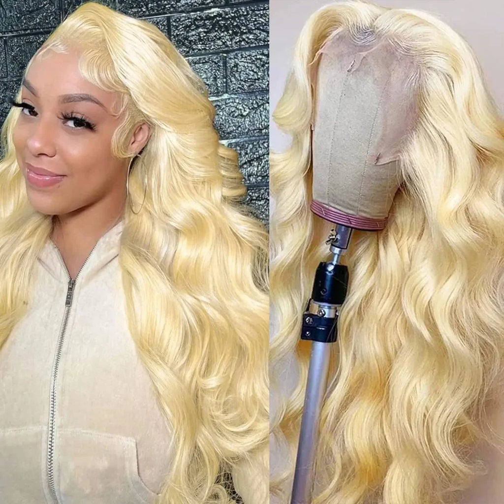 13x6 Body Wave HD Transparent 613 Lace Frontal Human Hair Wig Honey Blonde Color Brazilian Lace Front Wigs On Clearance Sale