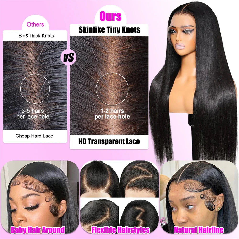 13x4 HD Transparent Bone Straight Lace Front Human Hair Wigs Brazilian Frontal Wigs For Women 30 34 Inches 180 Density