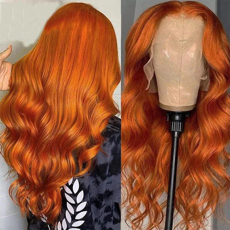Ginger Orange Body Wave Human Hair Lace Front Wig #350 Colored 13x6 Pre Plucked 200%