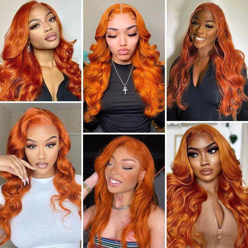 Ginger Orange Body Wave Human Hair Lace Front Wig #350 Colored 13x6 Pre Plucked 200%